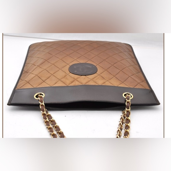 Authentic CHANEL lambskin flat CC mini tote brown and black - Picture 4 of 12